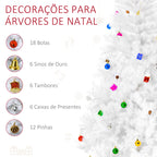 Árvore de Natal Artificial 180cm com 930 Ramos de PVC 48 Decorações Incluidas Suporte Metálico Decoração de Natal para Interiores Ø105x180cm Branco — foto 7
