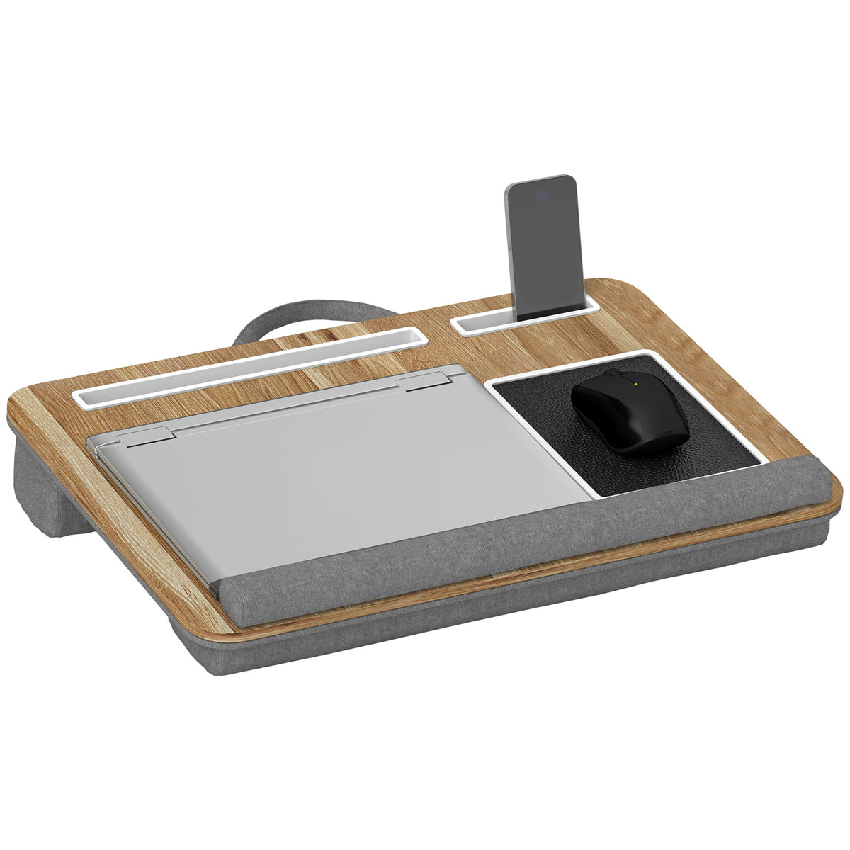 Suporte para Portátil com Amofada Suporte para Portátil com Ranhura para Tablet Almofada para Mouse Apoio para os Punhos Mesa para Portátil para Casa Escritório 55,5x37x9 cm Carvalho — foto 1