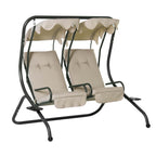 Baloiço de Jardim com 2 Lugares Individuais com Teto e Suporte para Bebida para Terraço Balcão Exterior 170x136x170 cm Bege — foto 1