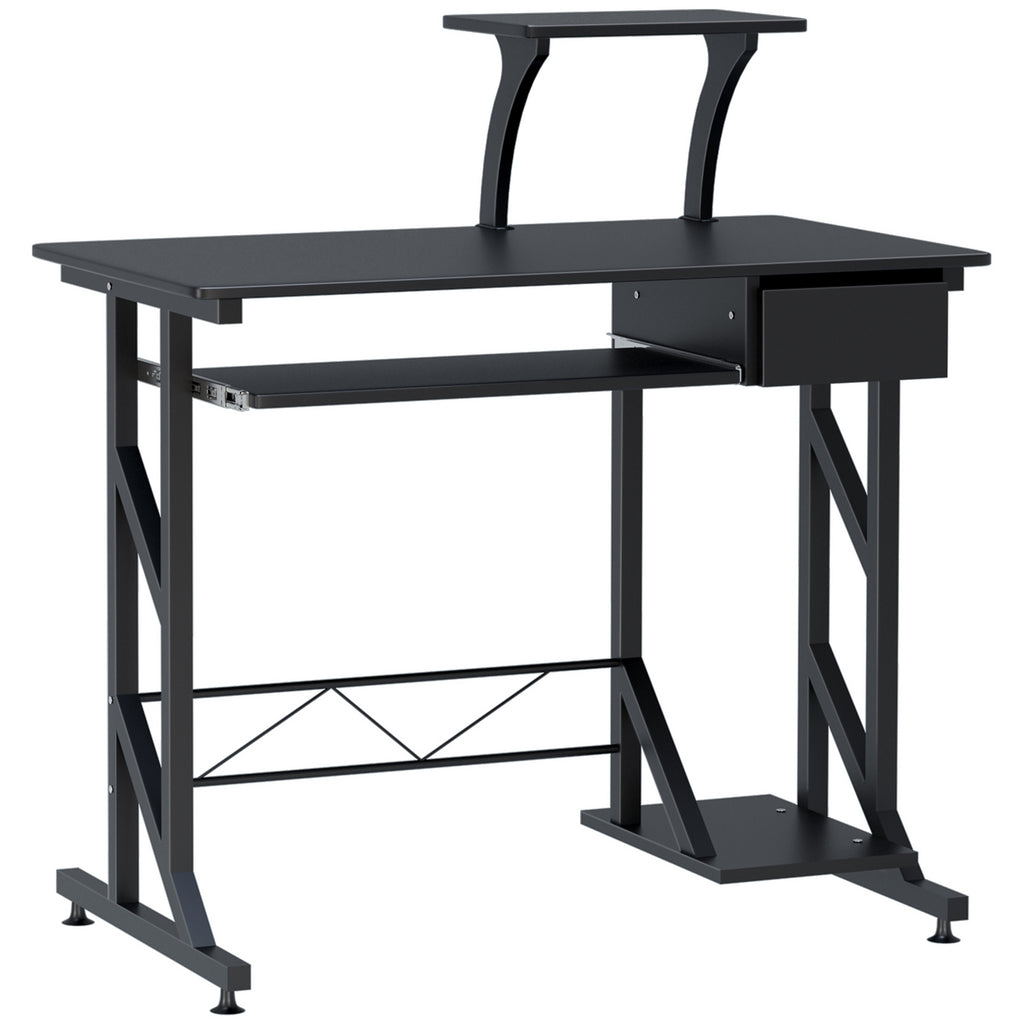 Mesa de Computador com 1 Gaveta Bandeja para Teclado e Suporte para CPU para Escritório Estúdio 90x50x95 cm Preto — foto 1