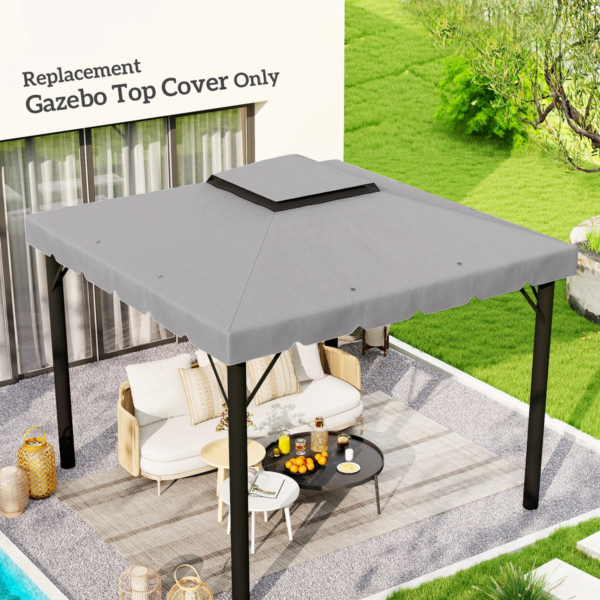 Toldo de Substituição para Pérgola 300x300 cm Teto de Substituição para Pérgolas Exterior com Duplo Teto e 8 Orifícios de Drenagem Cinza Claro — foto 2