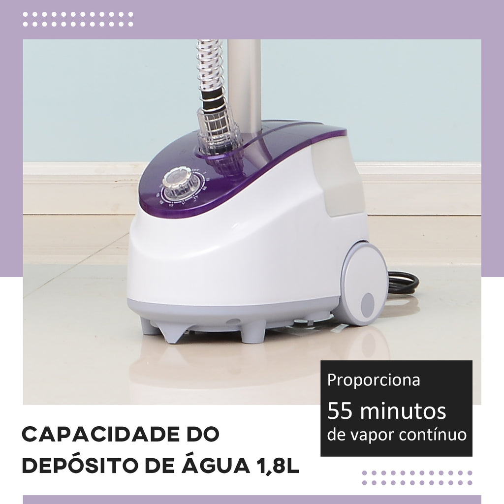 Ferro de Engomar a Vapor com Depósito de 1,8L e Temperatura Ajustável em 11 Níveis Ferro de Engomar a Vapor Vertical 21,5x30x150 cm Branco e Roxo — foto 4