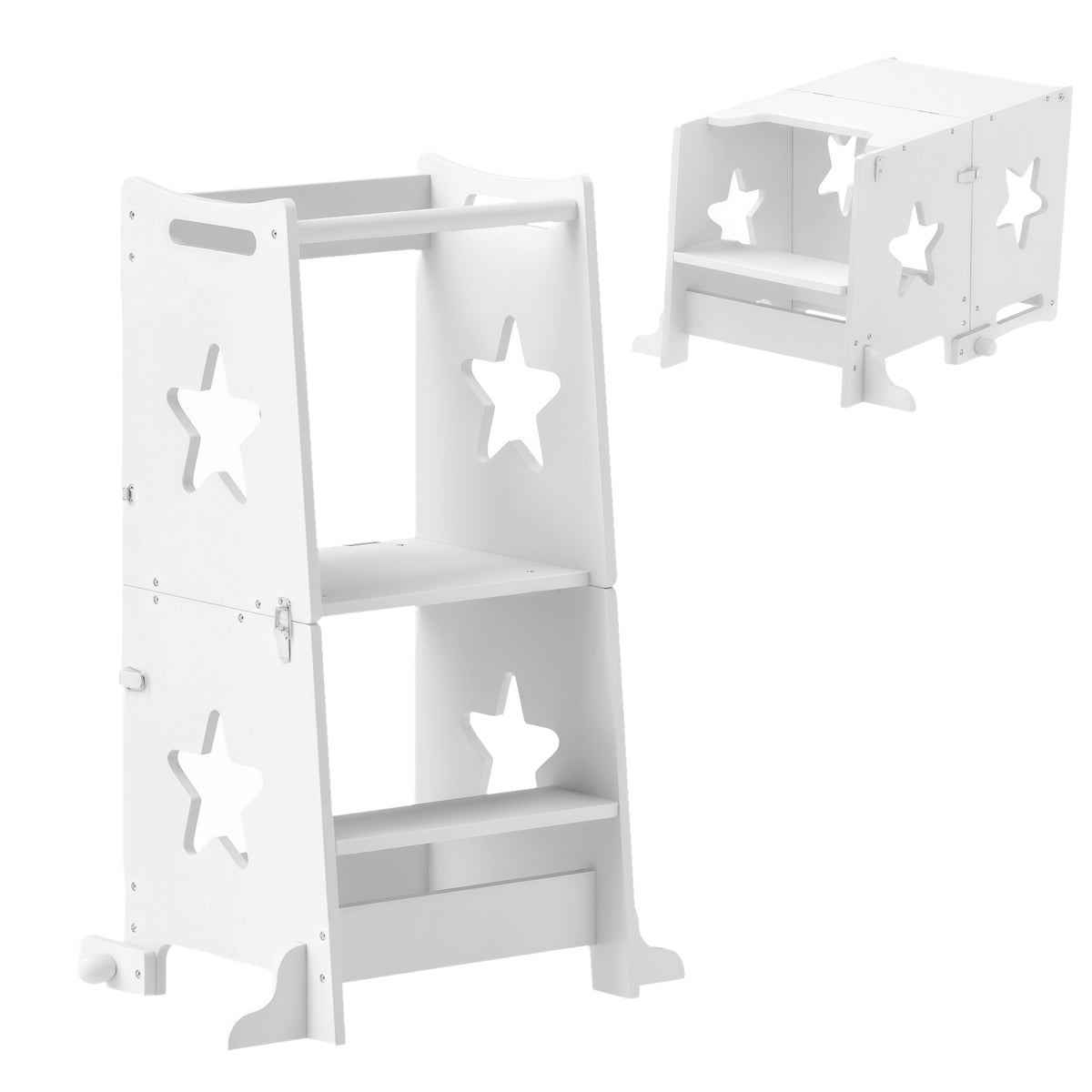 Torre de Aprendizagem 2 em 1 Torre de Aprendizagem para Crianças acima de 3 Anos Convertível em Mesa e Cadeira com Barreira de Segurança 60x44,5x86 cm Branco — foto 1