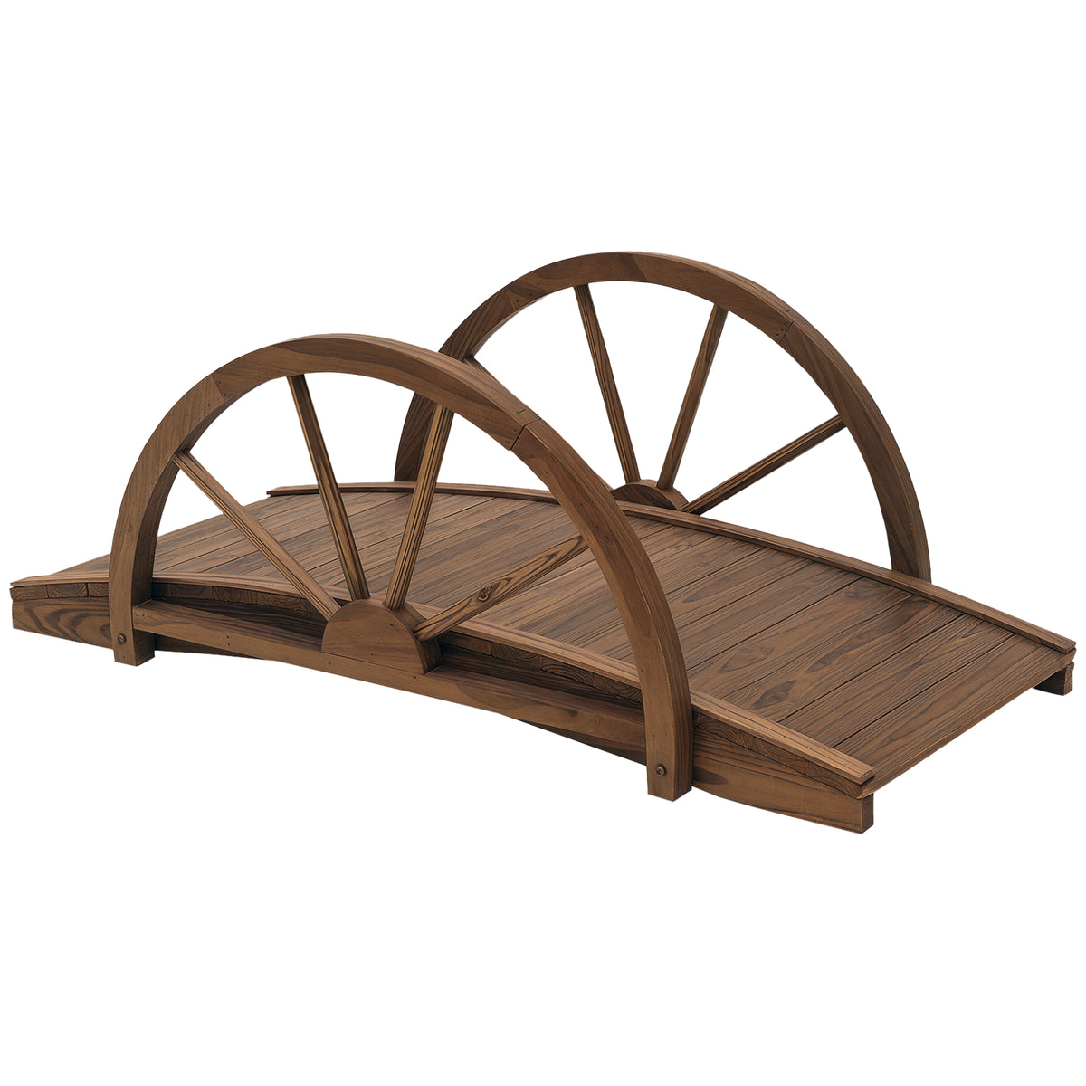 Ponte de Madeira para Jardim Ponte Decorativa com Capacidade Máxima de 150 kg com Corrimão em Forma de Meia Roda 100x50x37 cm Marrom — foto 1