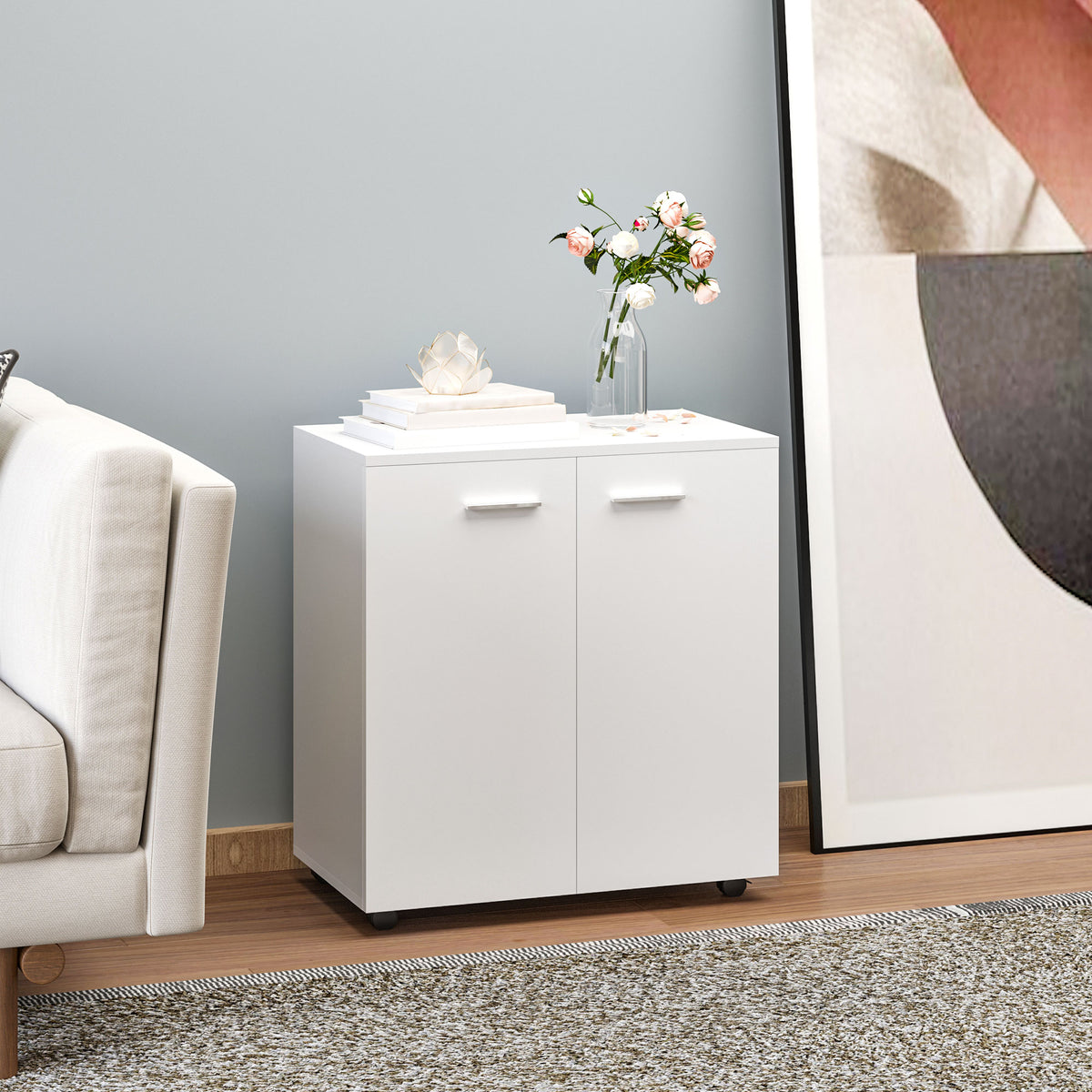 Armário de Armazenamento Moderno Móvel para Armazenamento com Rodas Armário e Prateleiras 60x35x65cm Branco — foto 2