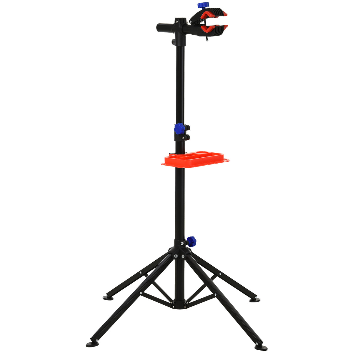 Suporte de reparo Cavalete de bicicleta portátil para casa Altura ajustável 110-180cm com 4 pernas Bandeja de ferramentas Até 25kg 84x84x180 Preto — foto 1
