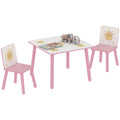 Mesa e Cadeiras para Crianças de 3 Peças Mesa Infantil com 2 Cadeiras em Madeira Conjunto de Móveis com Desenhos de Estrelas e Sol para Crianças Acima de 3 Anos para Quarto Sala de Jogos Rosa — foto 1