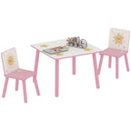 Mesa e Cadeiras para Crianças de 3 Peças Mesa Infantil com 2 Cadeiras em Madeira Conjunto de Móveis com Desenhos de Estrelas e Sol para Crianças Acima de 3 Anos para Quarto Sala de Jogos Rosa — foto 1
