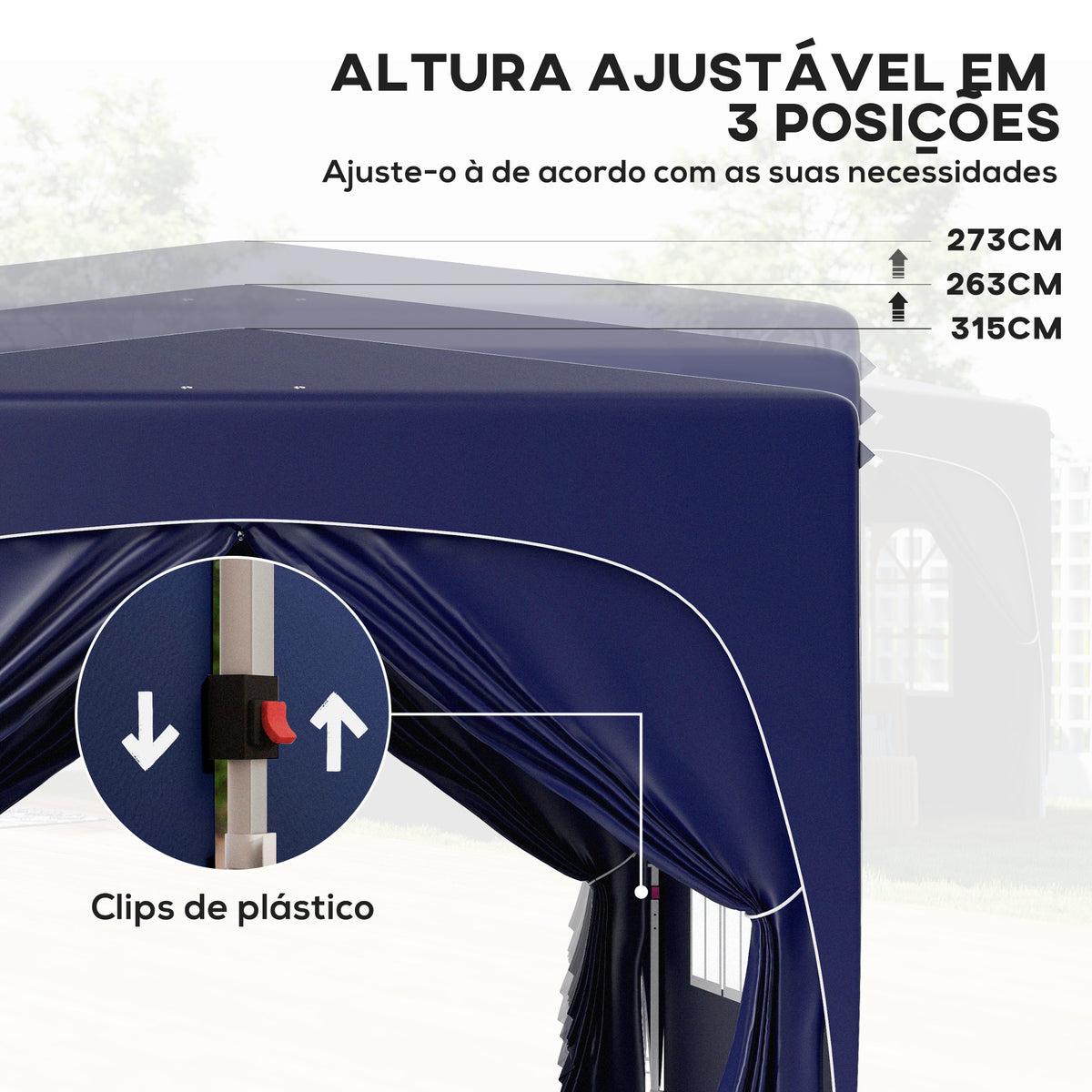 Tenda Dobrável Tenda 3x3 m com Painéis Laterais UPF50+ Tenda de Jardim com Altura Ajustável e Bolsa de Transporte para Campismo Festas Pátio Azul Escuro — foto 5