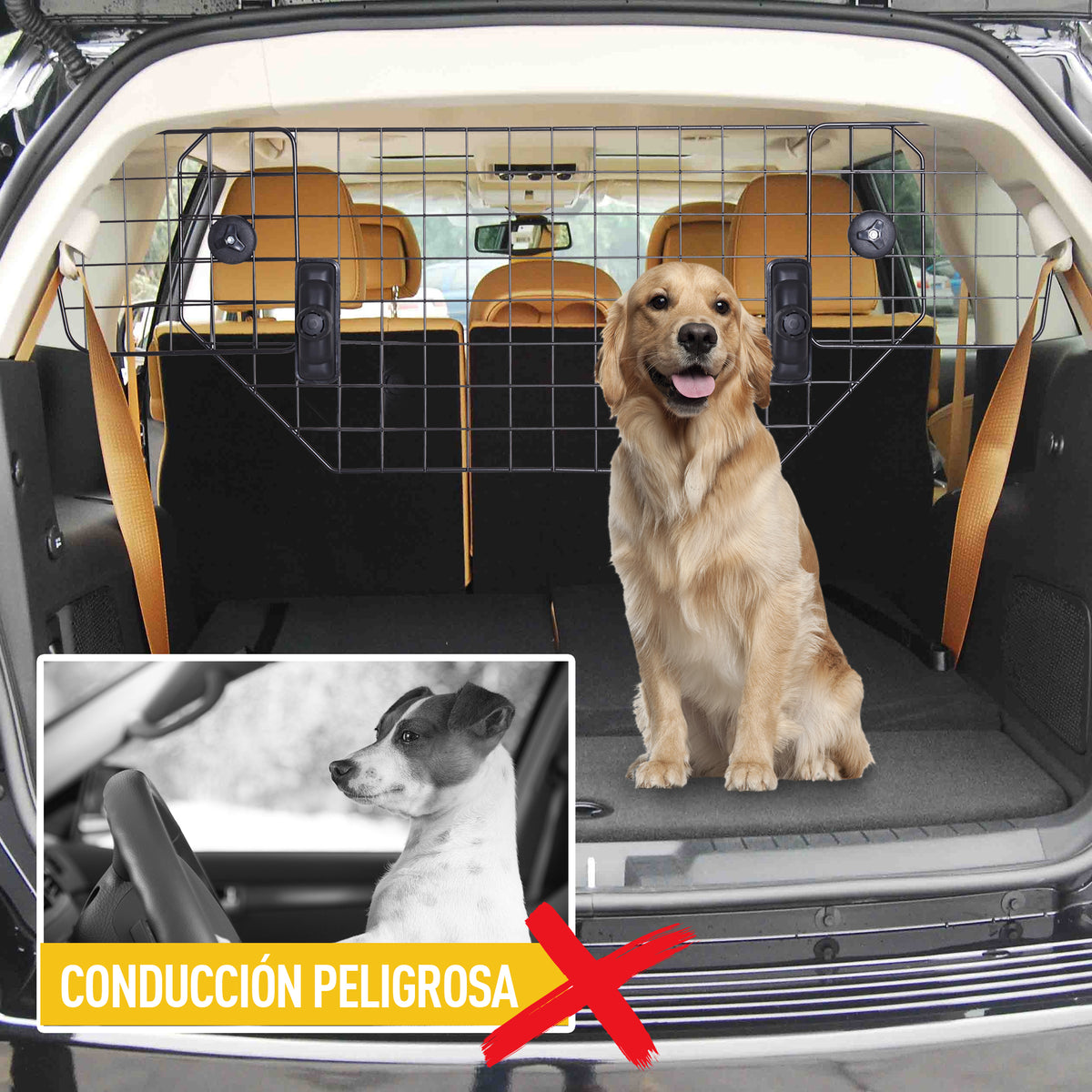 Grade de Segurança de Carro para Cães Universal Grade de Segurança para Cães com Largura Ajustável 89-122x41cm Preto — foto 4