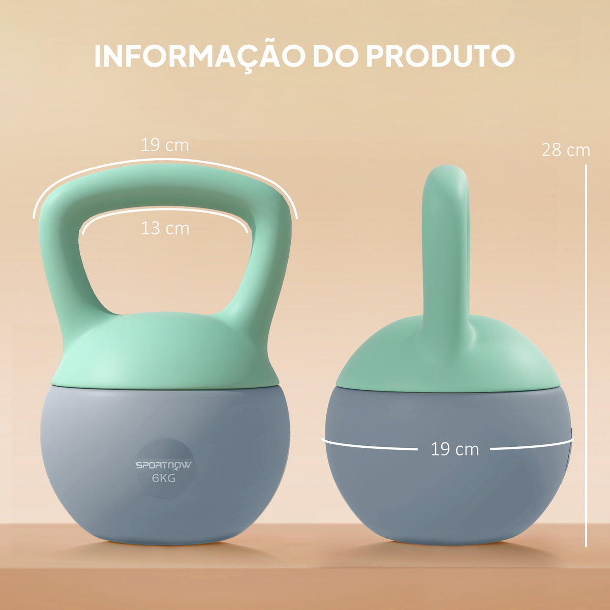 Kettlebell de 6 kg Pesa Russa Preenchida de Areia Metálica e Alça Antiderrapante para Treino de Musculação em Casa Ginásio 19x19x28 cm Cinzento — foto 3