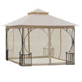 Gazebo de jardim 3x3m com 4 cortinas laterais com zíper e telhado duplo com 8 furos de drenagem bege — foto 1