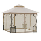 Gazebo de jardim 3x3m com 4 cortinas laterais com zíper e telhado duplo com 8 furos de drenagem bege — foto 1