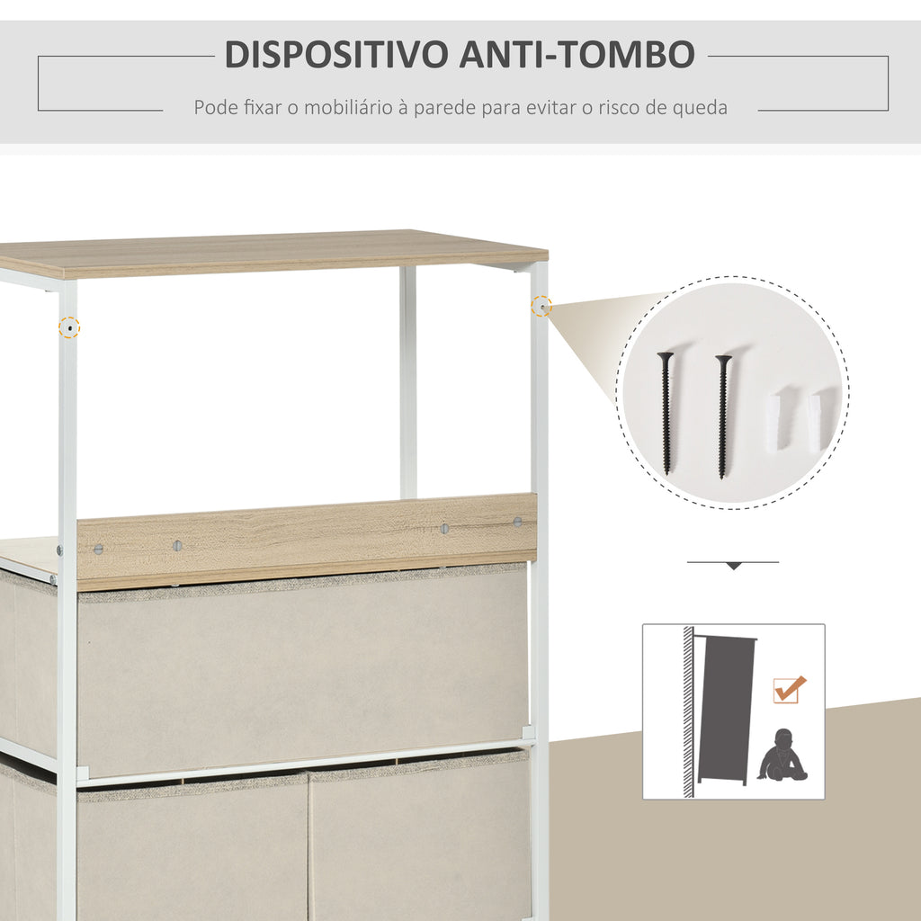 Cómoda com 4 Gavetas Dobráveis e Prateleira Aberta Cómoda com Gavetas de Tecido para Escritório Dormitórios Estilo Industrial Anti-Tombo 58x29x103cm Madeira e Cinza Claro — foto 6