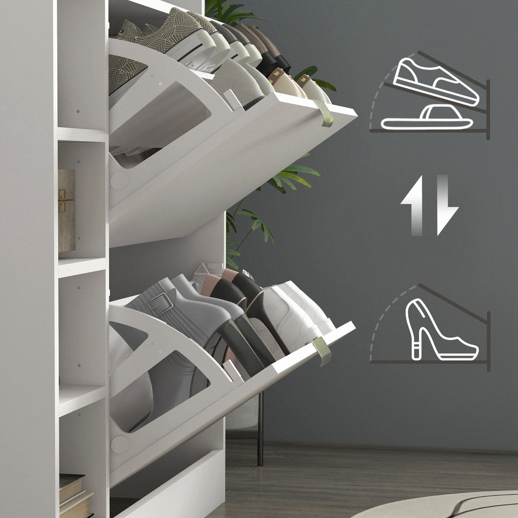 Sapateiro Moderno Sapateiro de Entrada Hall com Gavetas Basculantes, Prateleiras Ajustáveis e Prateleiras Abertas para 12 Pares de Sapatos Sapateiro Estreito para Corredor 89x25x92 cm Branco — foto 8