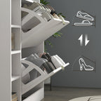 Sapateiro Moderno Sapateiro de Entrada Hall com Gavetas Basculantes, Prateleiras Ajustáveis e Prateleiras Abertas para 12 Pares de Sapatos Sapateiro Estreito para Corredor 89x25x92 cm Branco — foto 8