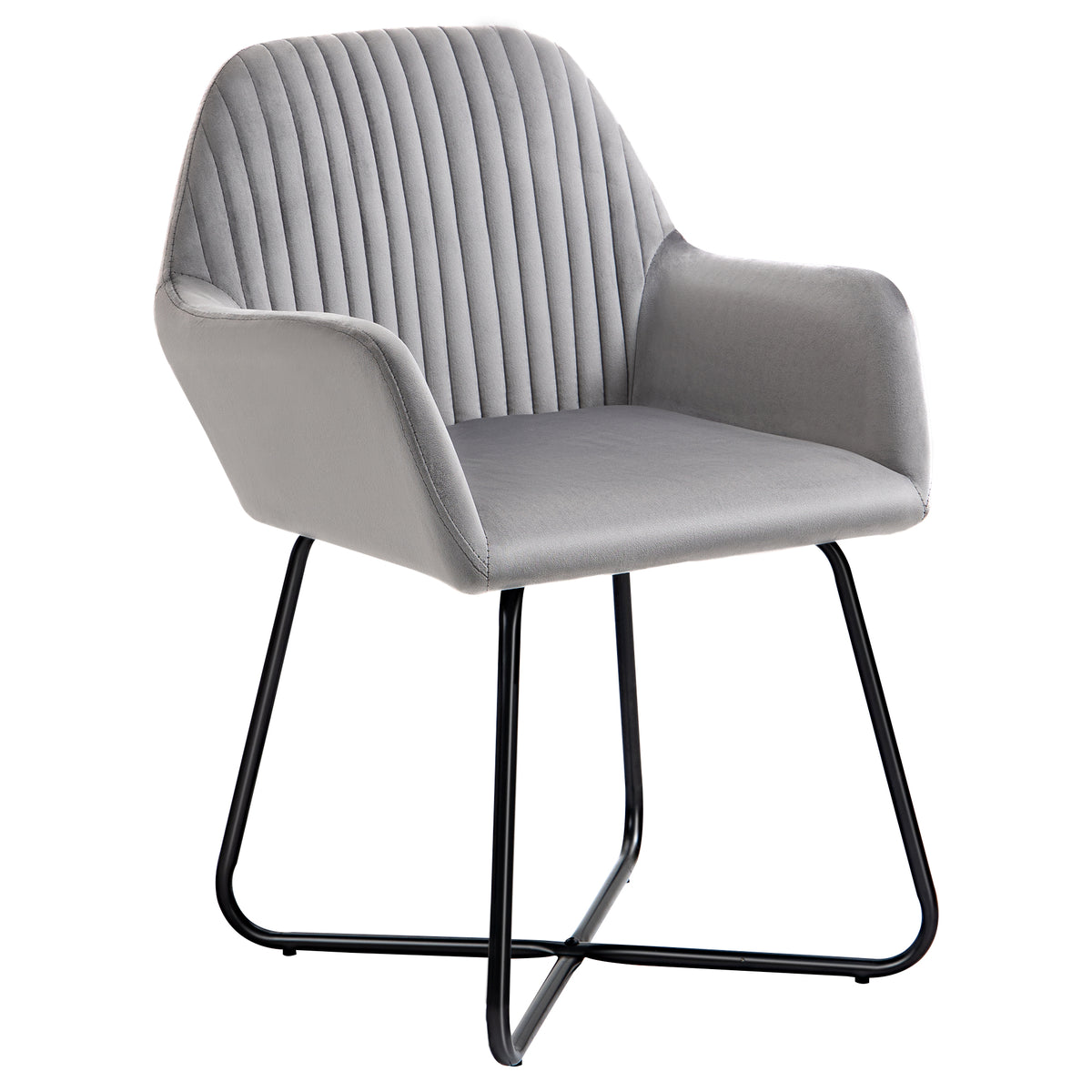 Cadeira de Sala de Jantar Cadeira Estofada em Veludo com Assento Acolchoado Base Metálica Cruzada Cadeira de Leitura para Sala de Estar Quarto 60x56,5x85 cm Cinza — foto 1