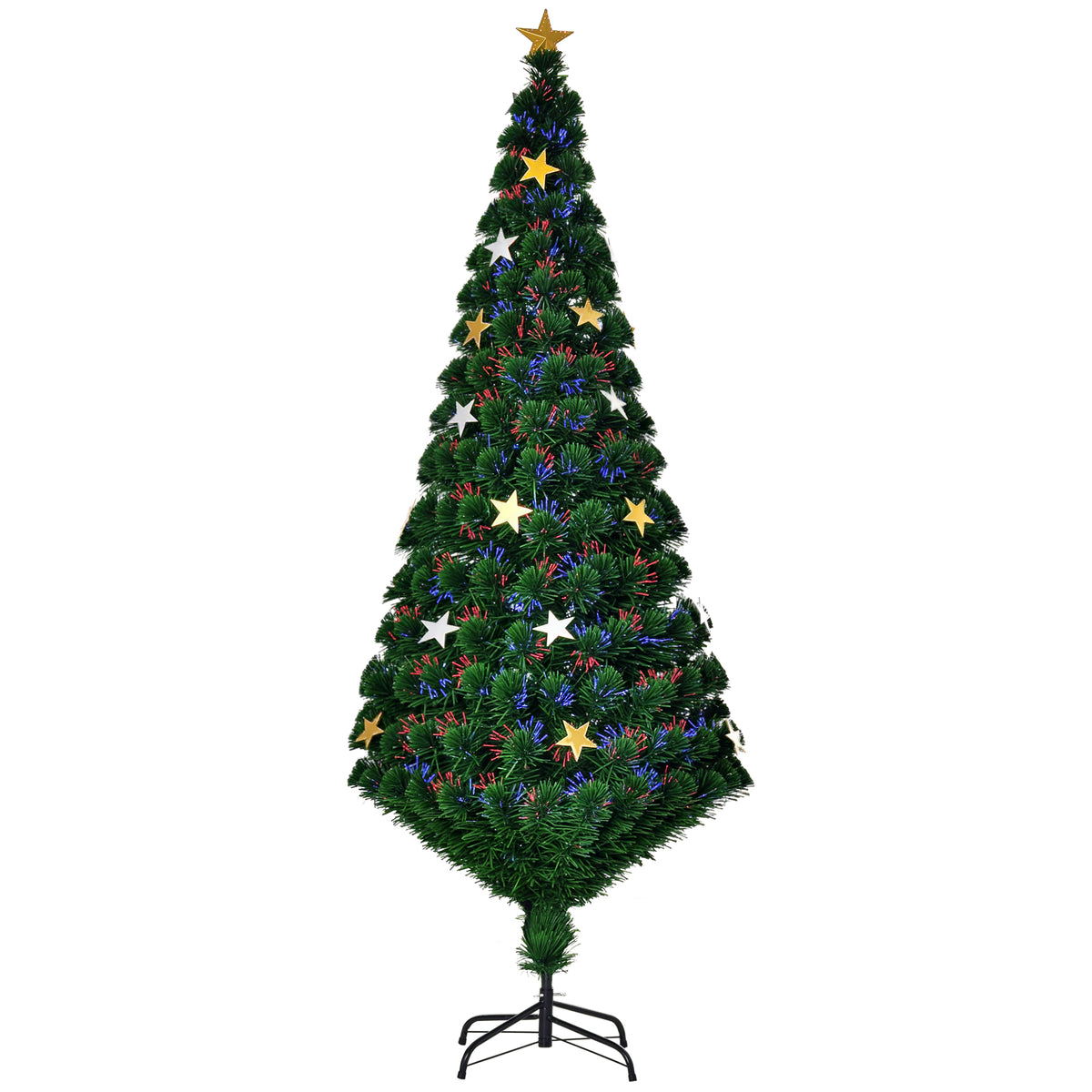 Árvore de Natal Artificial Pinheiros 180 cm com Suporte Decorações de Natal Estrela Flocos Fibra Óptica Brilhante LED Multicolor Retardador de Chama — foto 1