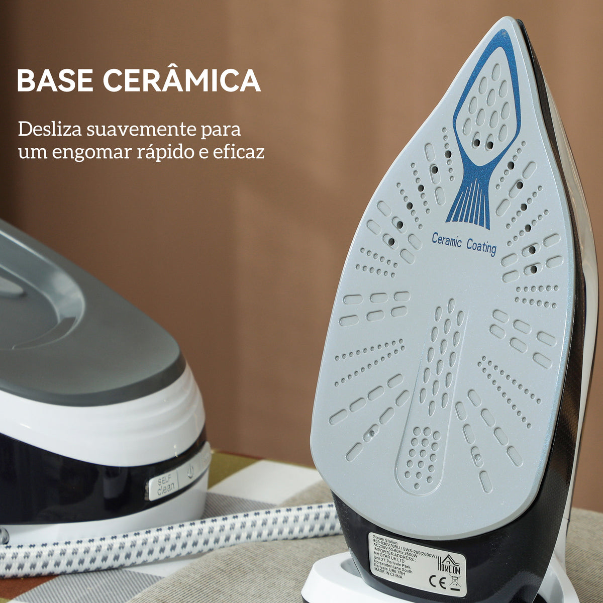 Ferro com Caldeira 2600W 100 g/min 8 Bares Função ECO Base de Cerâmica Engomagem Vertical Potente Desligamento Automático Sistema Anticalcário Autolimpeza Depósito Removível 1,5 L 37x19,8x24 cm Azul — foto 6