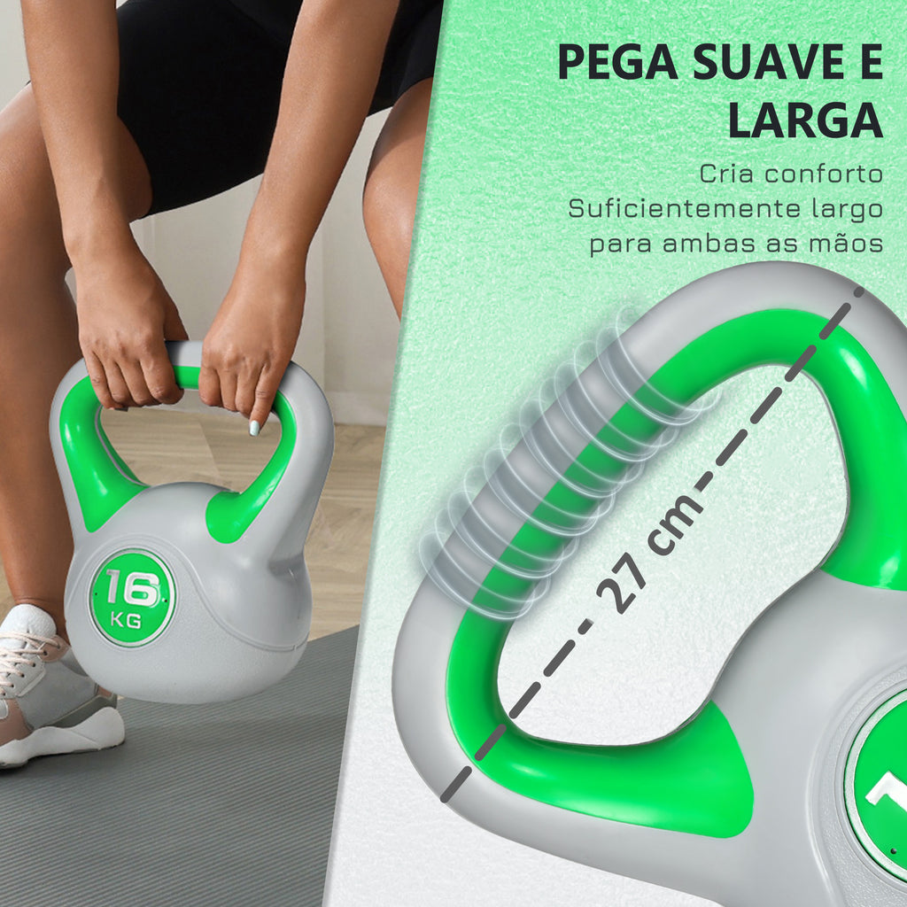 Kettlebell 16 kg Peso Russo com Revestimento de PU e Enchimento de Areia para Treinamento em Casa Ginásio 26x18x32 cm Verde e Cinza — foto 4