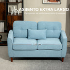 Sofá de 2 Lugares para Sala com Apoio de Braços Almofadas e Assento Acolchoado Capa de Almofada Lavável 140x78x83 cm Azul Claro — foto 4