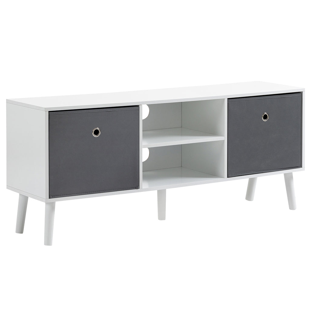 Móvel de TV para Televisores de até 50 Polegadas Móvel de Sala de Estar Moderno com 2 Gavetas de Tecido 2 Prateleiras Abertas e Orifício Passa Cabos 110x29x46,5cm Branco e Cinza — foto 1