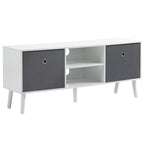 Móvel de TV para Televisores de até 50 Polegadas Móvel de Sala de Estar Moderno com 2 Gavetas de Tecido 2 Prateleiras Abertas e Orifício Passa Cabos 110x29x46,5cm Branco e Cinza — foto 1