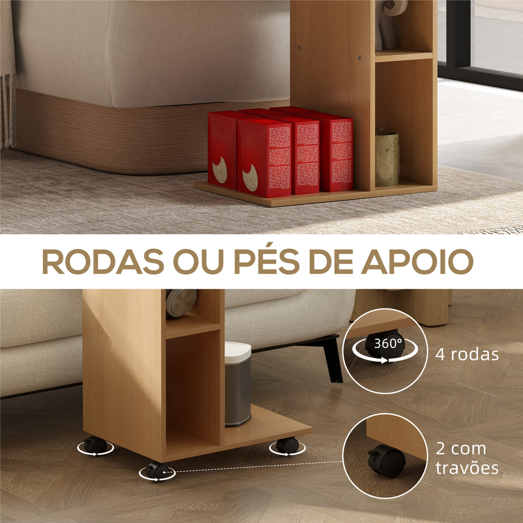 Mesa Auxiliar em Forma de C Mesa Auxiliar para Sofá com Rodas Compartimentos Abertos Mesa Lateral para Sala de Estar Dormitório 40x30x69 cm Madeira — foto 7