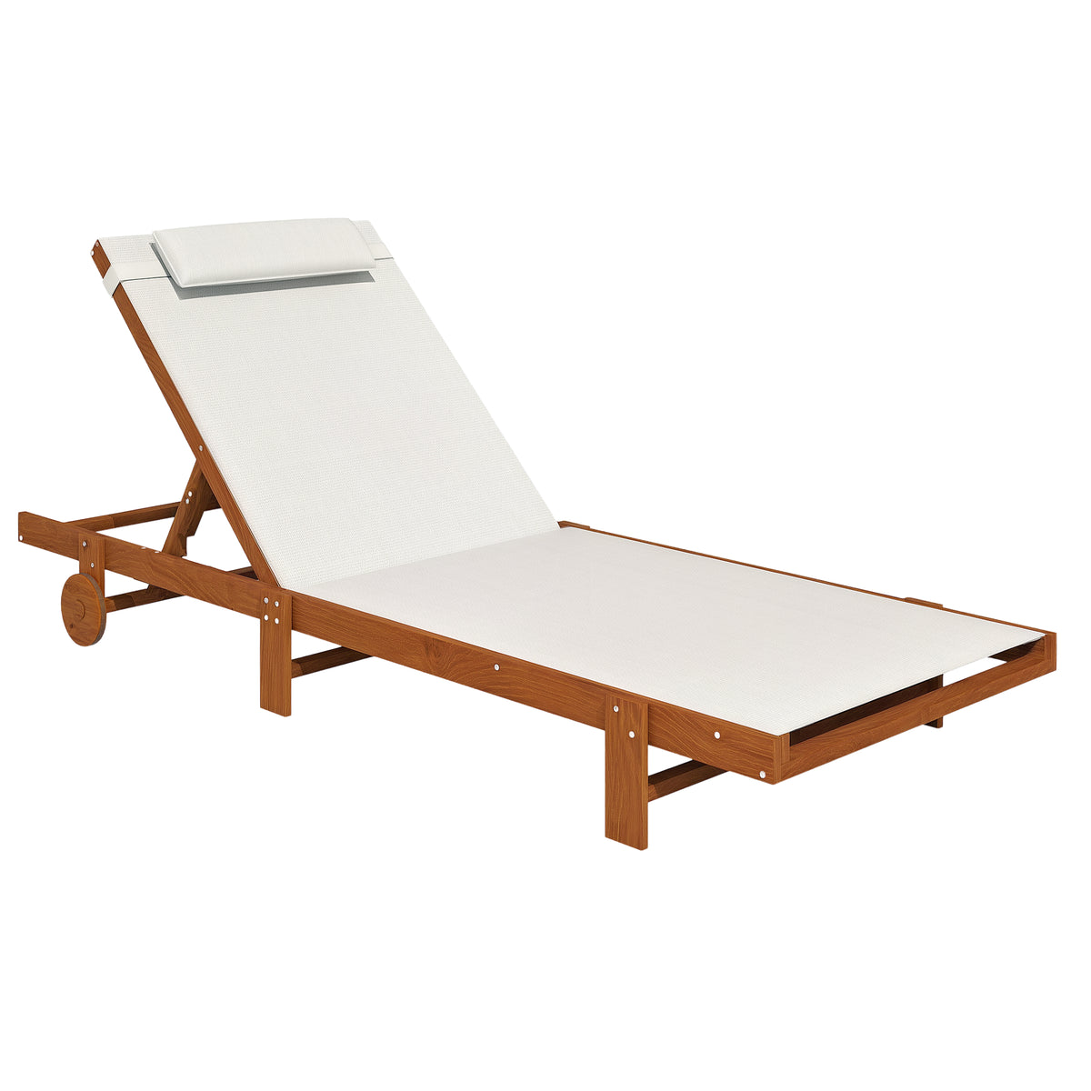 Espreguiçadeira Reclinável de Madeira com Rodas Espreguiçadeira Jardim Exterior com Encosto Ajustável em 4 Níveis e Apoio para Cabeça Carga 120 kg para Pátio Varanda 200x84x101 cm Branco e Madeira — foto 1