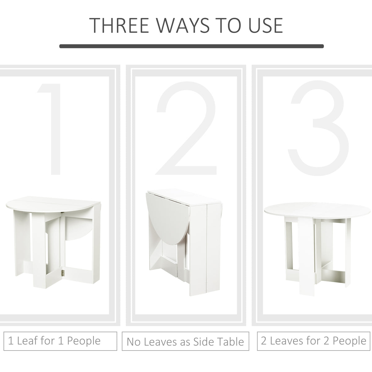 Mesa de Sala de Jantar Dobrável com 2 Laterais Mesa Auxiliar de Madeira para Cozinha Sala de Estar 104x76x73,7 cm Branco — foto 4