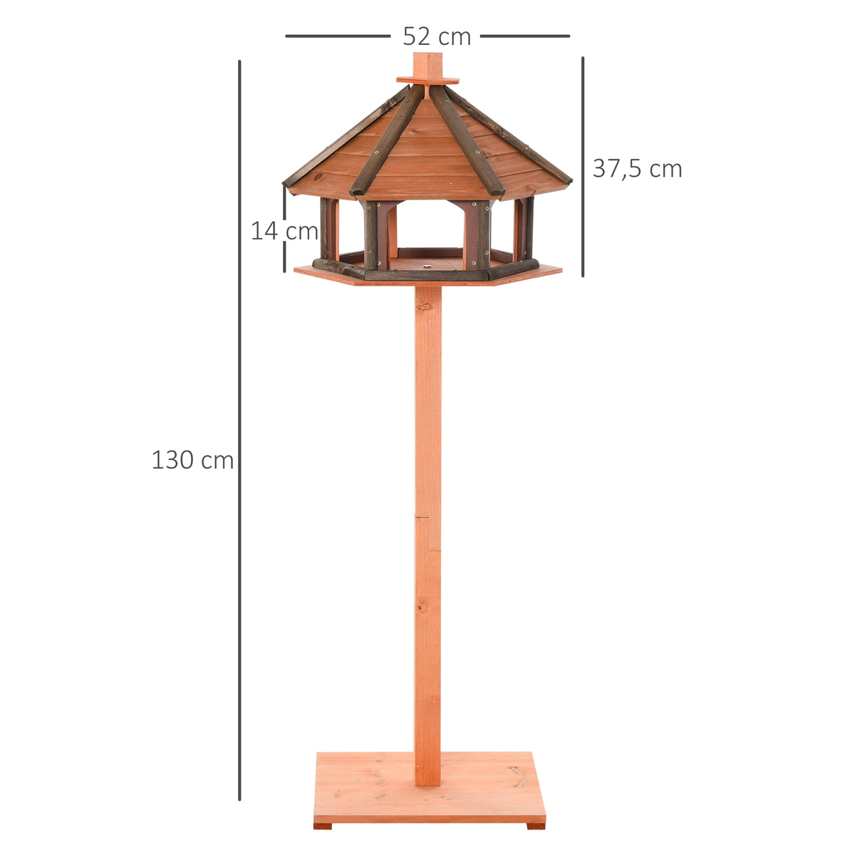 Casa para Pássaros de Pé de Madeira Maciça Ø52x130cm com Teto Comedouro para Aves Silvestres para Exterior Jardim Natural — foto 3