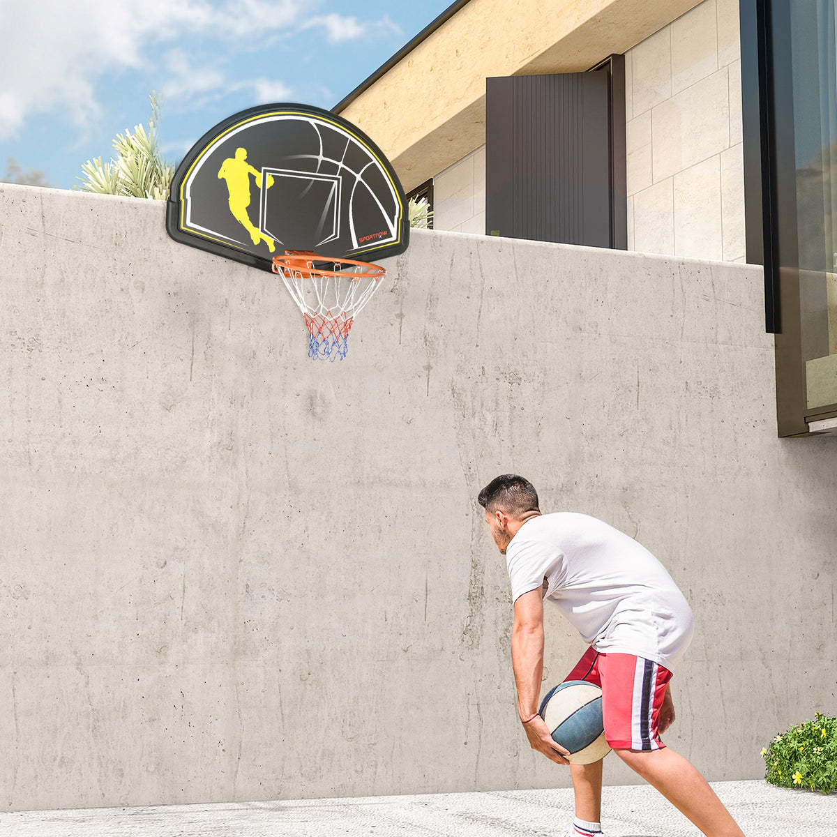 Tabela de Basquetebol de Parede Tabela de Basquetebol para Interior e Exterior 110x90x70 cm Preto e Amarelo — foto 2