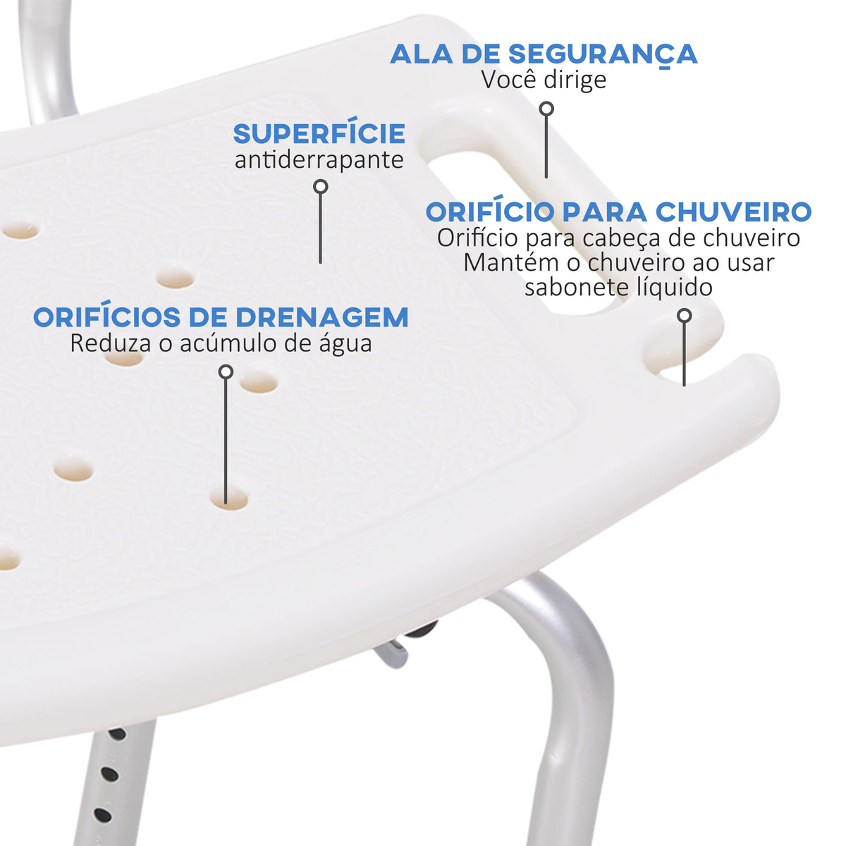 Cadeira para Duche Antiderrapante com Altura Ajustável em 8 Níveis Cadeira de Banho 50,6x43x71-88 cm Branco — foto 4