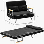 Sofá Cama Sofá Convertível em Cama de 2 Lugares Dobrável com Encosto Ajustável em 5 Níveis e 2 Almofadas Acolchoadas para Escritório Dormitório Sala de Estar 102x73x81 cm Preto — foto 3