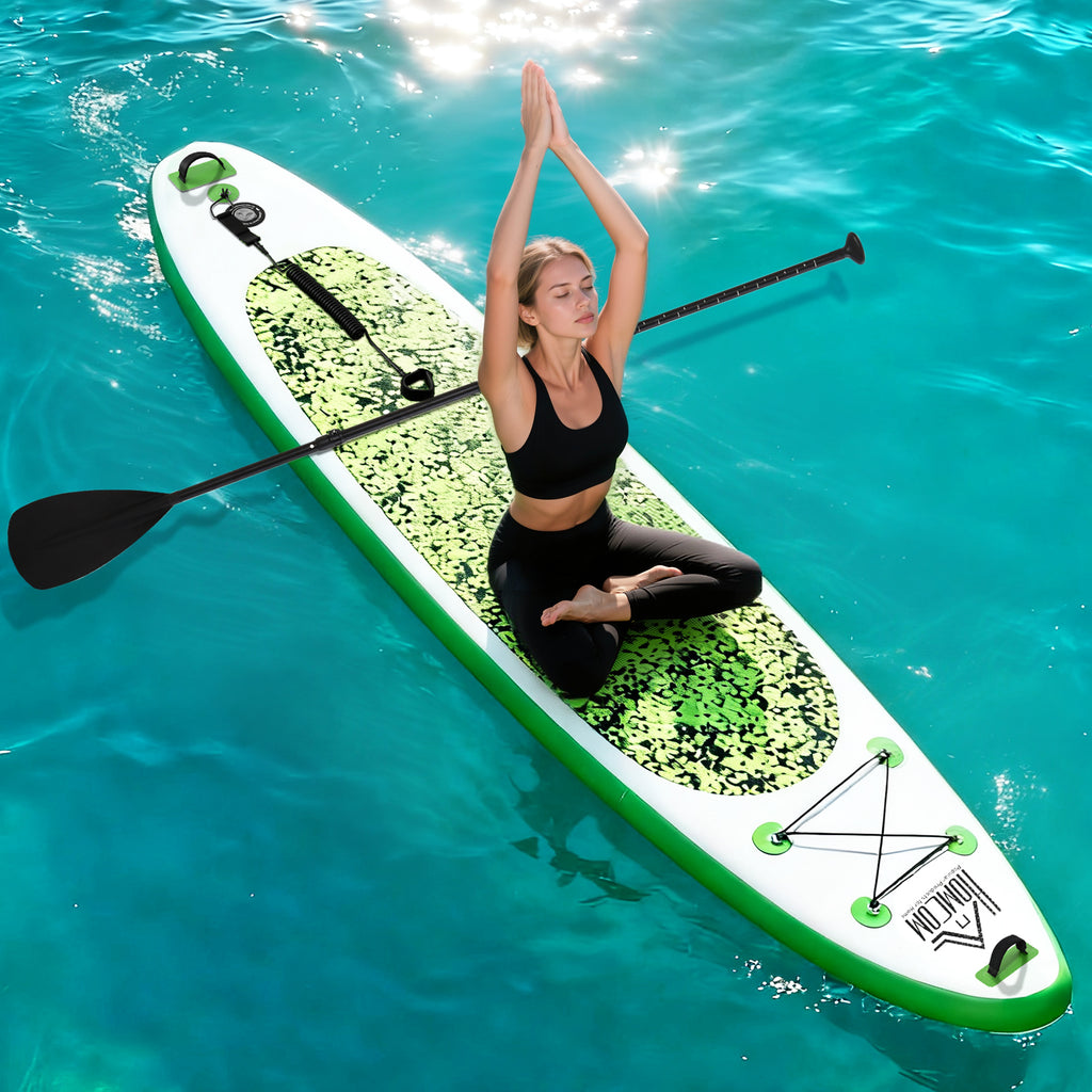 Prancha de Paddle Surf Inflável com Remo Ajustável entre 160-210cm com Barbatana Removível Bolsa de Transporte e Bomba de Insuflar Carga 100 kg 302x76x10cm Verde — foto 8