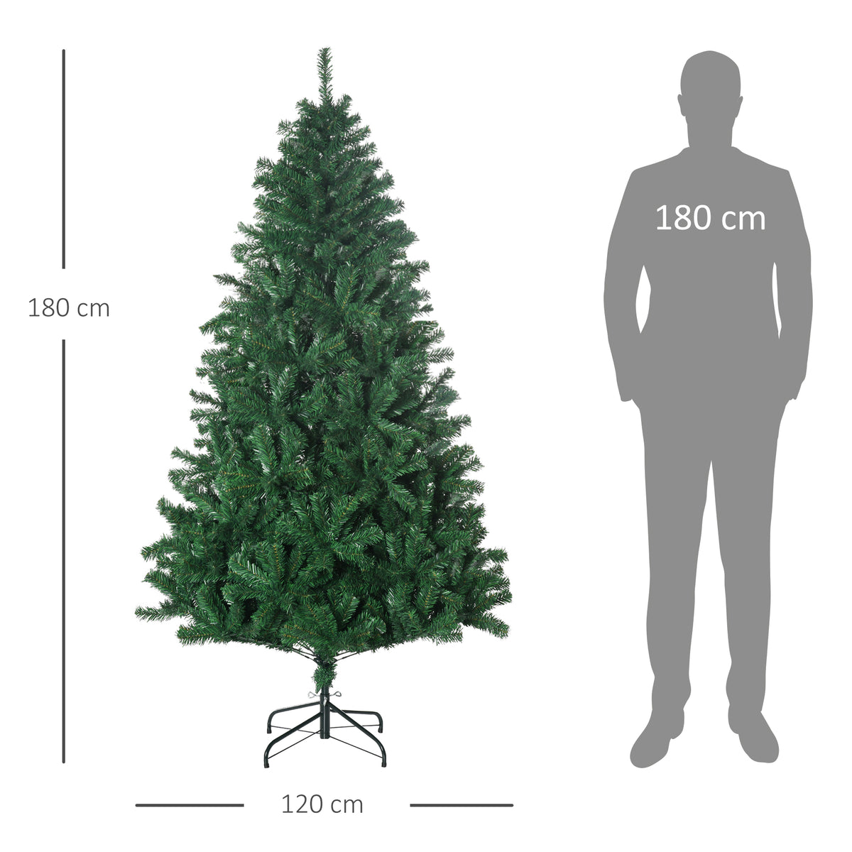 Árvore de Natal 180 cm com 1000 Ramos de PVC e Suporte de Aço Decoração de Natal para Interior Verde — foto 3