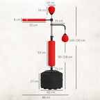 Punching Ball de Boxe com Altura Ajustável com 2 Bolas de Velocidade Barra Giratória 360° e Base Preenchida com Água ou Areia Punching Ball para Adultos 88x50x160-230 cm Vermelho e Preto — foto 3