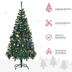 Árvore de Natal Artificial 150cm Ignífugo com 420 Ramos 48 Decorações Folhas de PVC e Suporte Metálico Decoração de Natal para Interior Verde — foto 5
