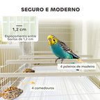 Gaiola para Pássaros com Divisória Gaiola com Rodas para Aves Papagaios Canários Gaiola para Aves com Comedouros Poleiros e Bandeja Removível, 76x46x116 cm Branco — foto 5