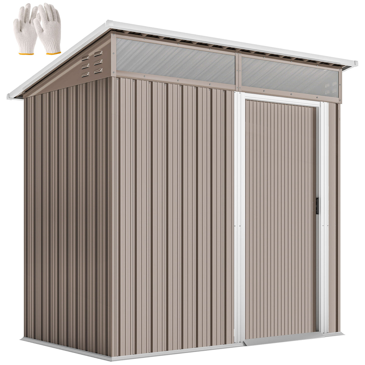 Abrigo de Jardim 1,9m² 195x122x182 cm Abrigo de Exterior com Base Reforçada (Chão NÃO Incluído) Porta Corredera Janelas Abrigo de Ferramentas para Pátio Marrom Claro — foto 1