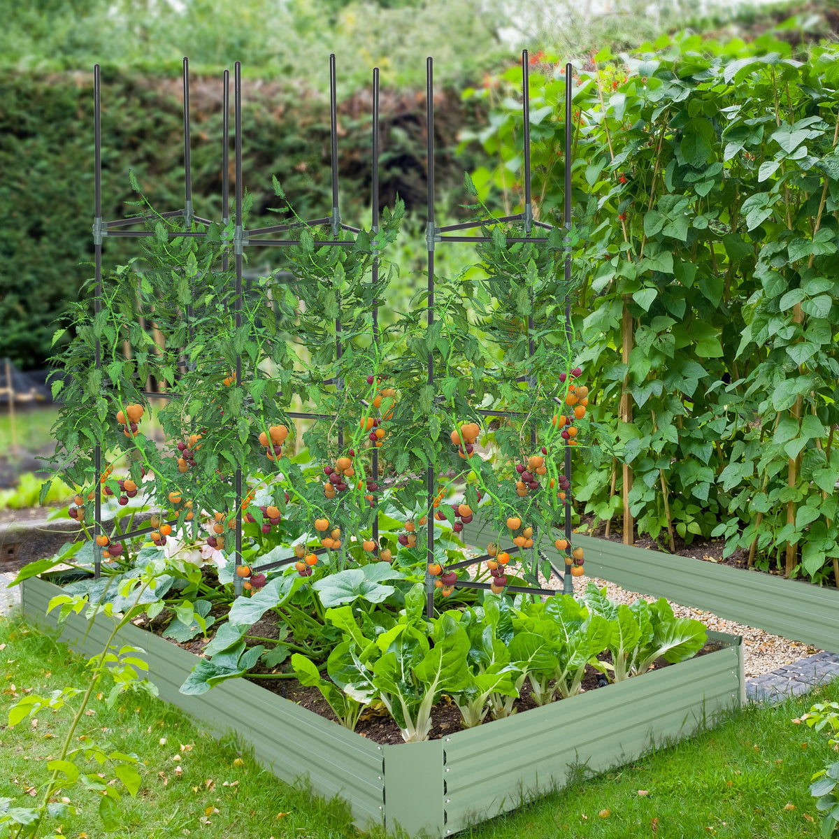 Conjunto de 3 Suportes para Plantas Trepadeiras com Estrutura de Aço Torre de Treliça para Plantas Frutas Verduras Flores Decoração de Exterior 38x38x182 cm Verde — foto 2
