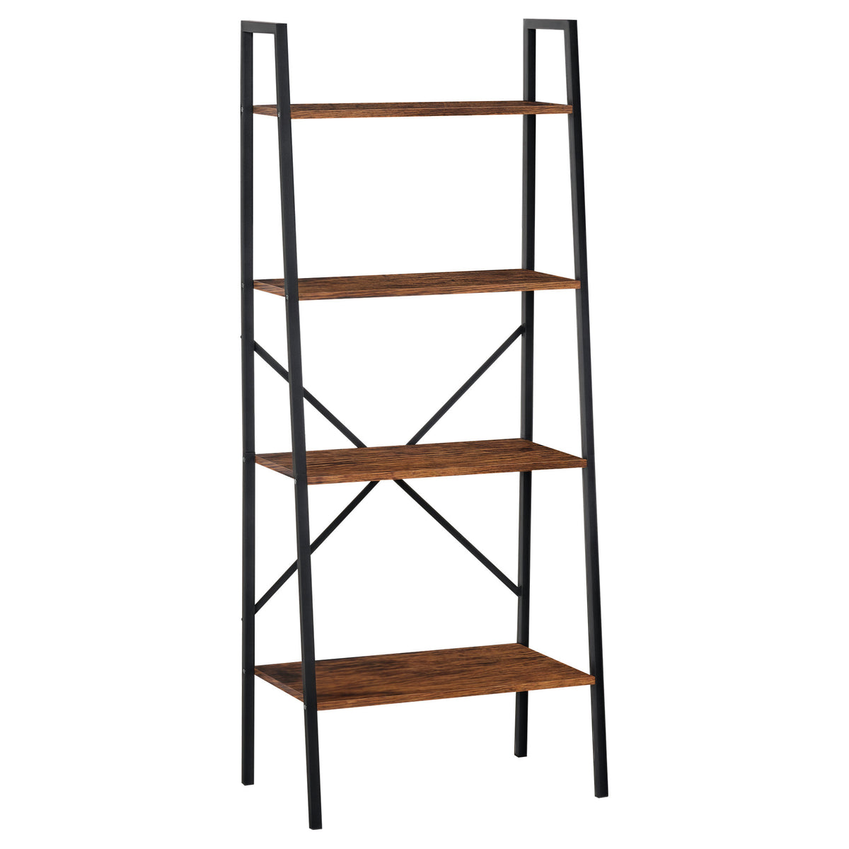 Prateleira de Estante de Escada Industrial com 4 Prateleiras Escalonado Chão de Estantes para Banheiro Terraço 60x35x145cm Aço e Madeira — foto 1