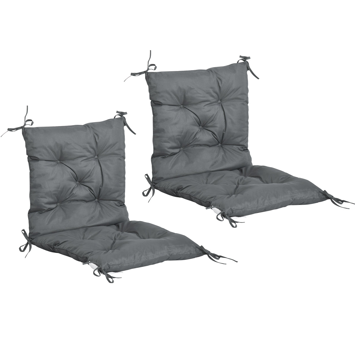 Conjunto de 2 Almofadas de Cadeira 50x98x8 cm Almofadas de Cadeira de Exterior com Encosto 6 Cordões de Fixação para Jardim Terraço Varanda Cinza Escuro — foto 1