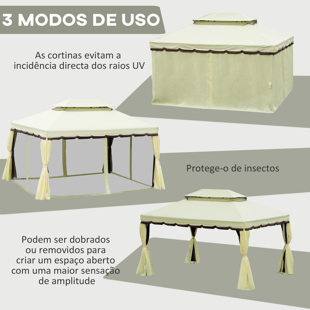 Pérgola de Jardim 4x3m Pérgola de Alumínio com Teto com Ventilação 4 Cortinas Laterais 4 Telas Mosquiteiras e 8 Orifícios de Drenagem para festas Eventos Exterior Creme — foto 5