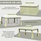 Pérgola de Jardim 4x3m Pérgola de Alumínio com Teto com Ventilação 4 Cortinas Laterais 4 Telas Mosquiteiras e 8 Orifícios de Drenagem para festas Eventos Exterior Creme — foto 5
