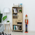 Armário prateleira com 5 compartimentos Gaveta 2 Armários com portas Dispositivo Anti-Tombamento 60x30x150 cm Madeira Natural — foto 2