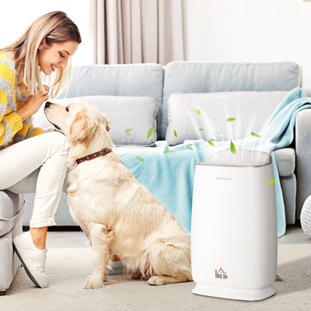 Purificador de Ar com Filtro HEPA de 3 Capas CADR 220 m³/h até 28 m³ Purificador de Ar com Ecrã LED 4 Velocidades Temporizador Modo Noturno e Silencioso 30x17x53cm Branco — foto 2