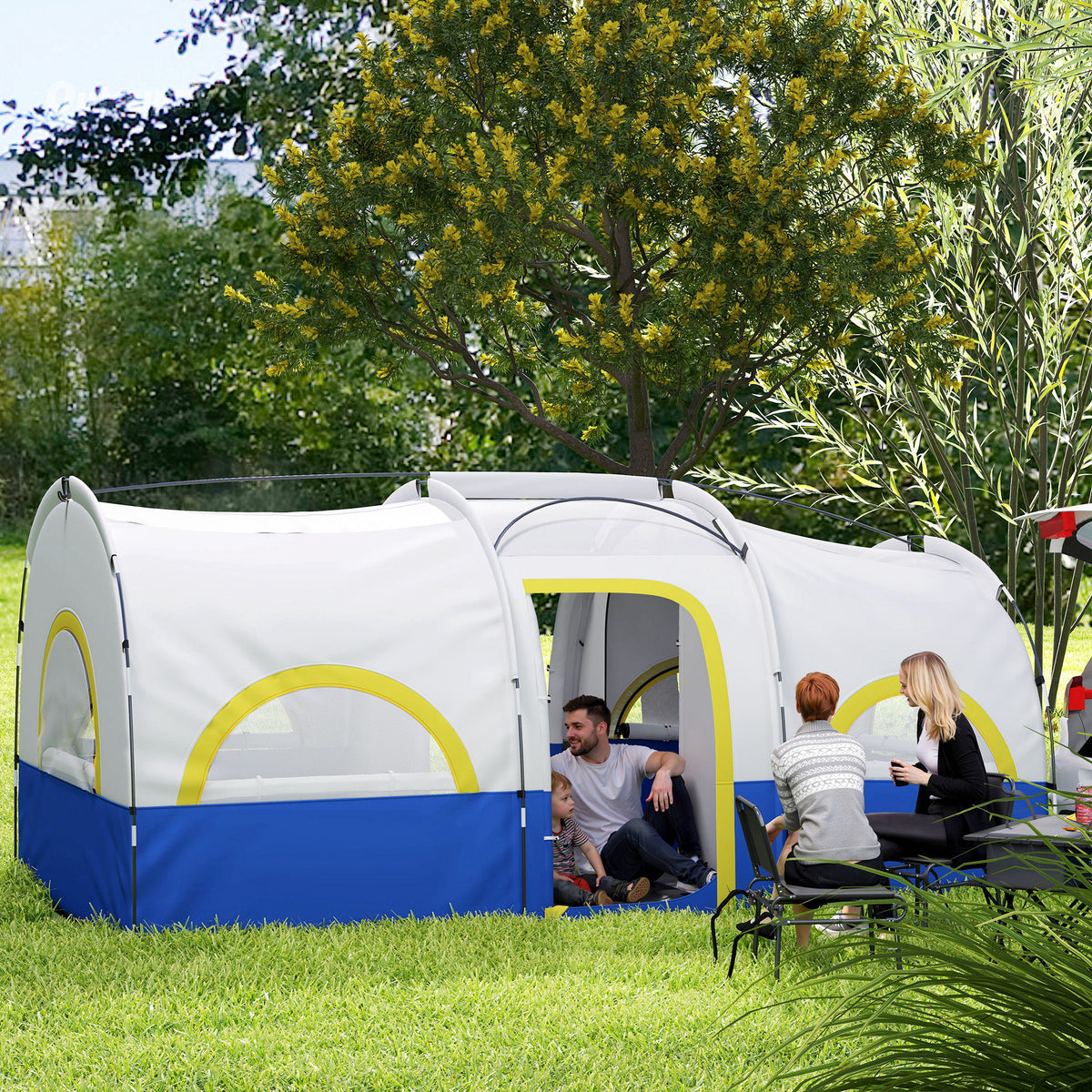 Tenda de Campismo Familiar Tipo Túnel Tenda para 4-6 Pessoas Impermeável 3.000 mm Tenda de Campismo Dobrável com 2 Quartos e Saco de Transporte 435x251x195 cm Azul e Cinzento — foto 2