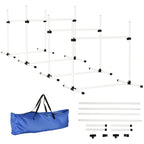 Conjunto de Treinamento de Agilidade para Cães Animais de Estimação 4 Peças Obstáculos de Salto com Altura Ajustável e Bolsa de Transporte para Exteriores 99x65x94 cm Branco — foto 1