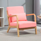 Poltrona Sala de Estar Nórdica Poltrona Individual Acolchoada com Apoio para os Braços e Estrutura de Madeira de Borracha para Dormitório Carga 120 kg 61x78x76 cm Rosa — foto 2